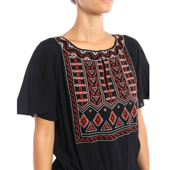 Tory Burch Black Mini Dress with Red Embroidery - Picture 9 of 11